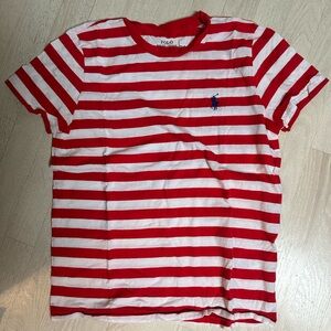 Polo by Ralph Lauren Red and White Striped Crewneck Tee with Blue Pony